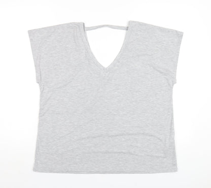 Boohoo Womens Grey Viscose Basic T-Shirt Size 18 V-Neck