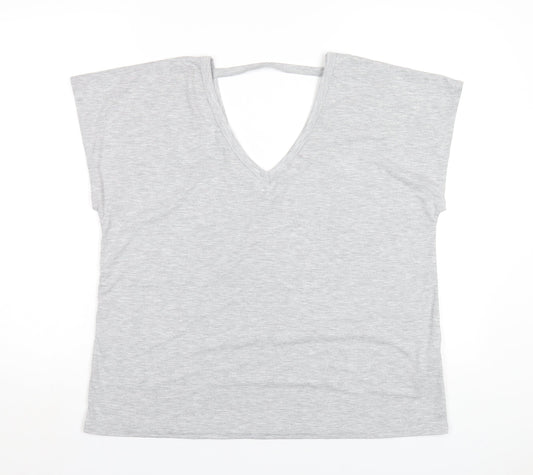 Boohoo Womens Grey Viscose Basic T-Shirt Size 18 V-Neck
