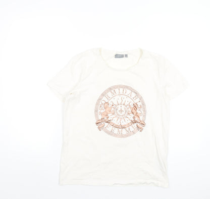 b.young Womens White Cotton Basic T-Shirt Size S Round Neck