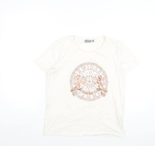 b.young Womens White Cotton Basic T-Shirt Size S Round Neck