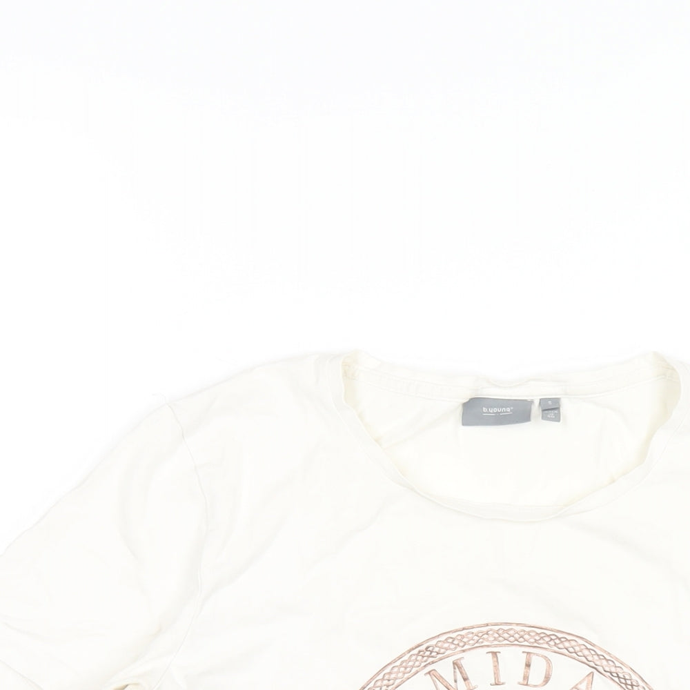 b.young Womens White Cotton Basic T-Shirt Size S Round Neck