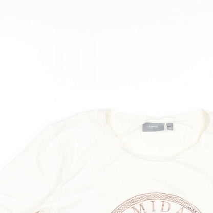 b.young Womens White Cotton Basic T-Shirt Size S Round Neck