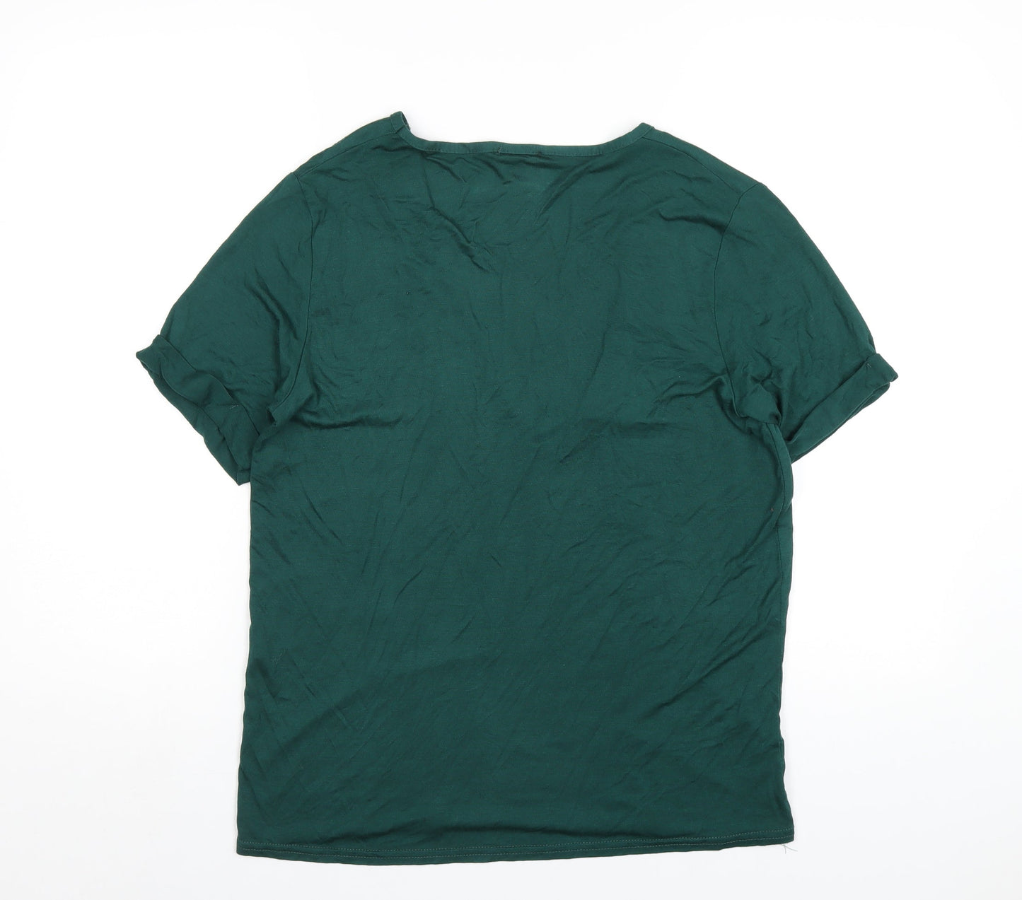 Nasty Gal Womens Green Viscose Basic T-Shirt Size M V-Neck