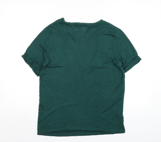Nasty Gal Womens Green Viscose Basic T-Shirt Size M V-Neck