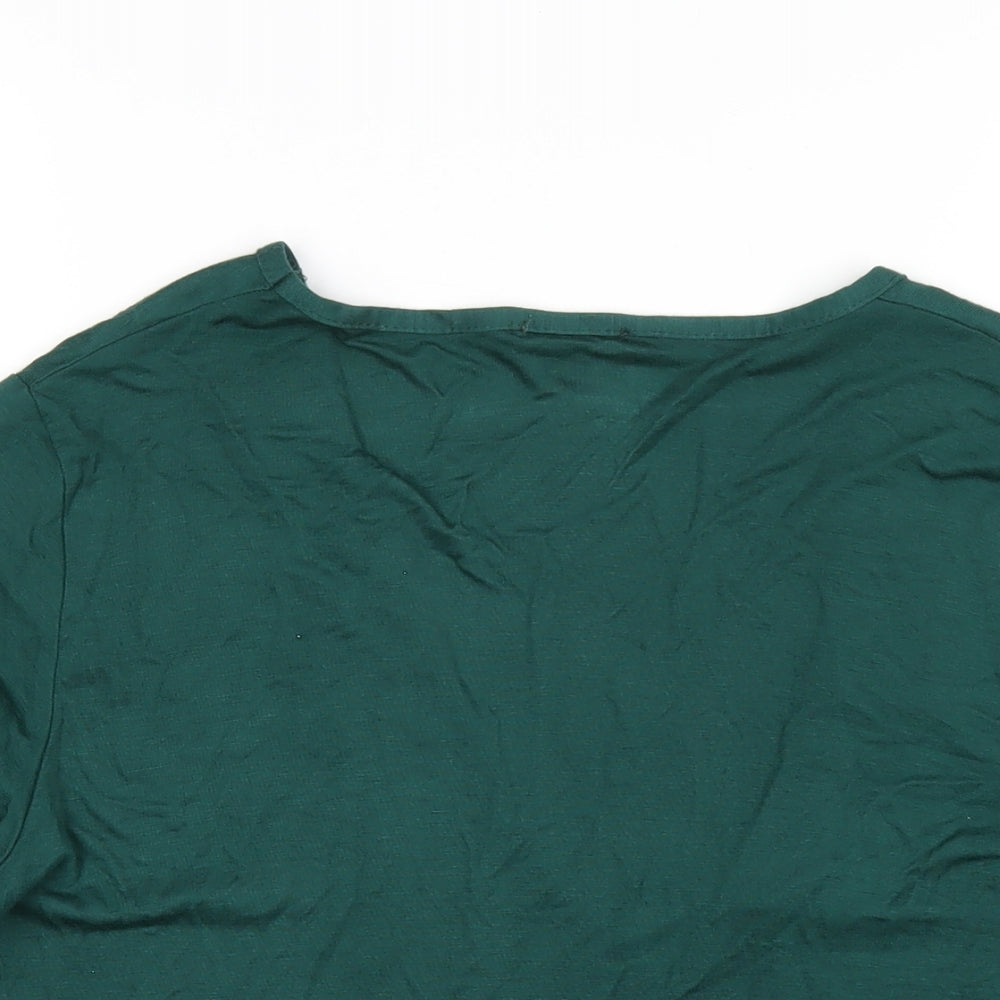 Nasty Gal Womens Green Viscose Basic T-Shirt Size M V-Neck