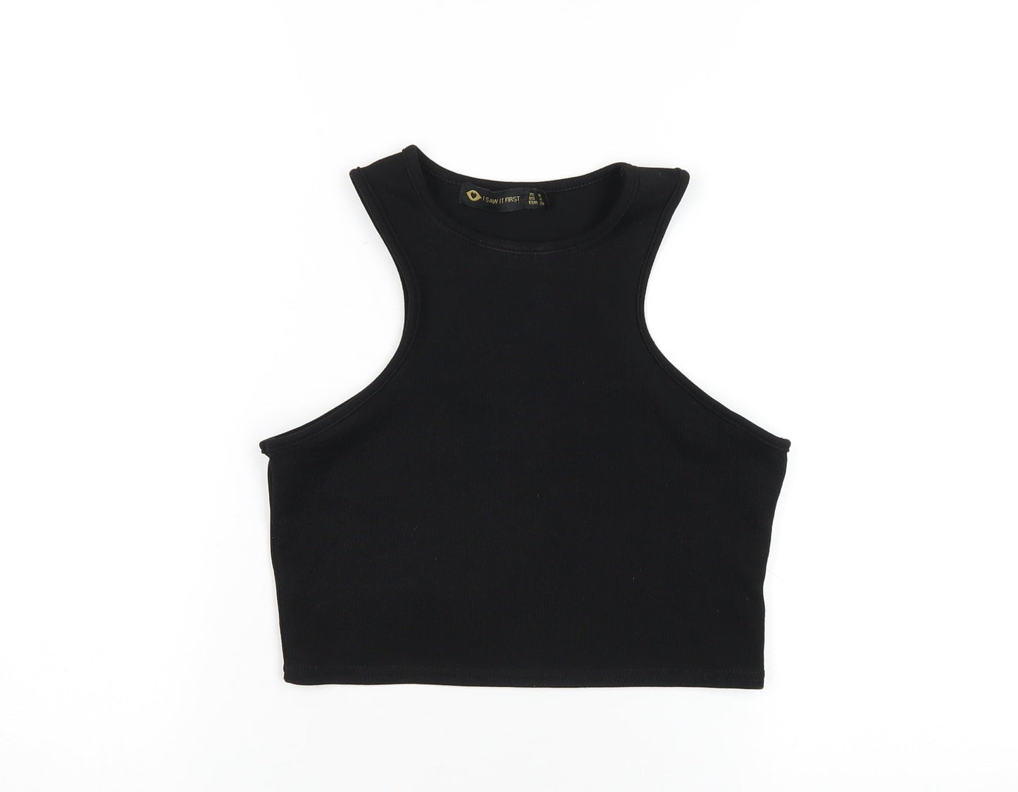 I SAW IT FIRST Womens Black Polyester Cropped Tank Size 8 Round Neck