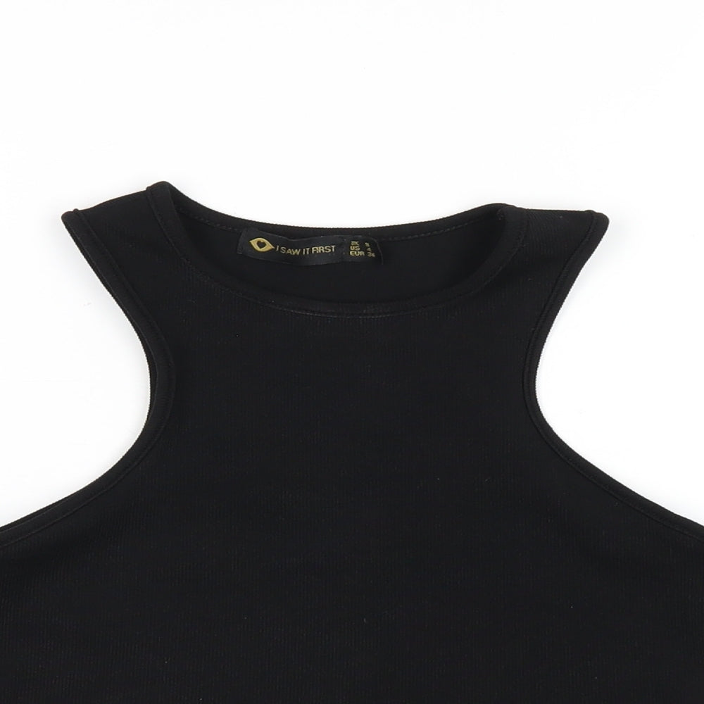 I SAW IT FIRST Womens Black Polyester Cropped Tank Size 8 Round Neck
