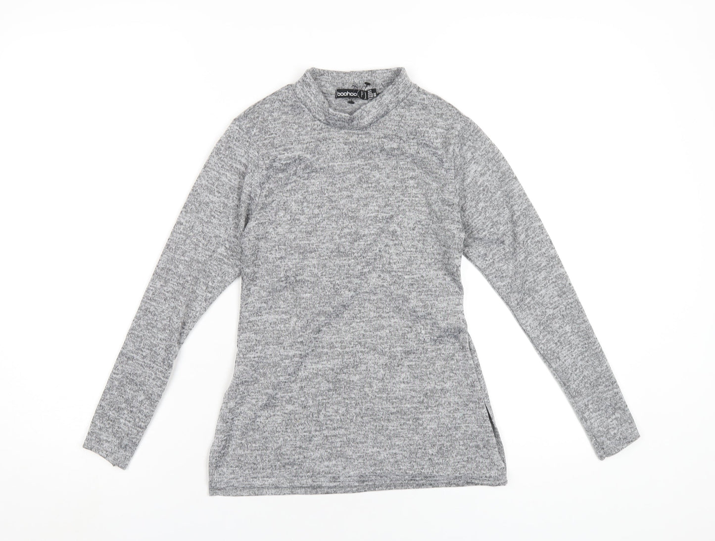 Boohoo Womens Grey Polyester Basic T-Shirt Size 4 Mock Neck