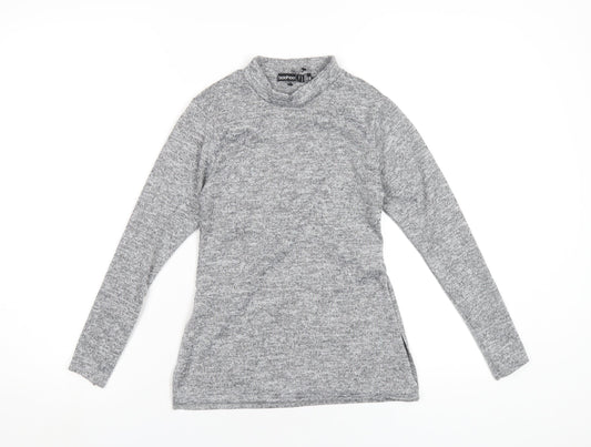 Boohoo Womens Grey Polyester Basic T-Shirt Size 4 Mock Neck