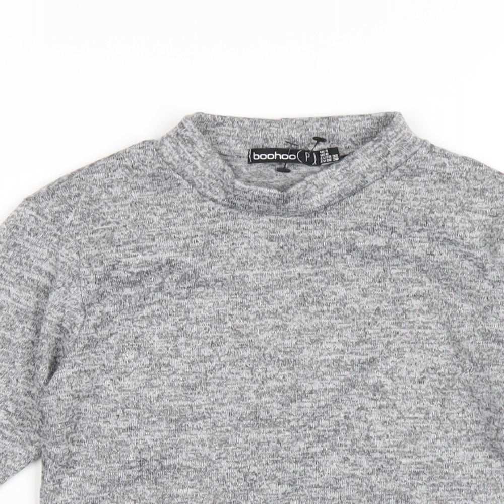 Boohoo Womens Grey Polyester Basic T-Shirt Size 4 Mock Neck