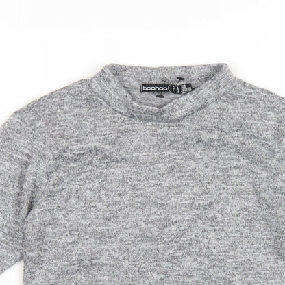 Boohoo Womens Grey Polyester Basic T-Shirt Size 4 Mock Neck