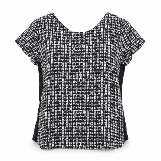 Marks & Spencer Womens Black Geometric Viscose Basic T-Shirt Size 12 Round Neck