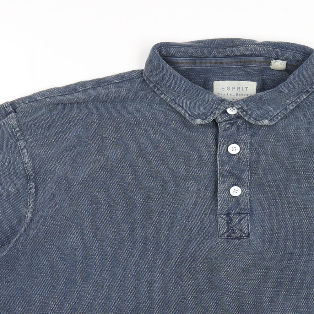 Esprit Mens Blue Cotton Polo Size XL Collared Button