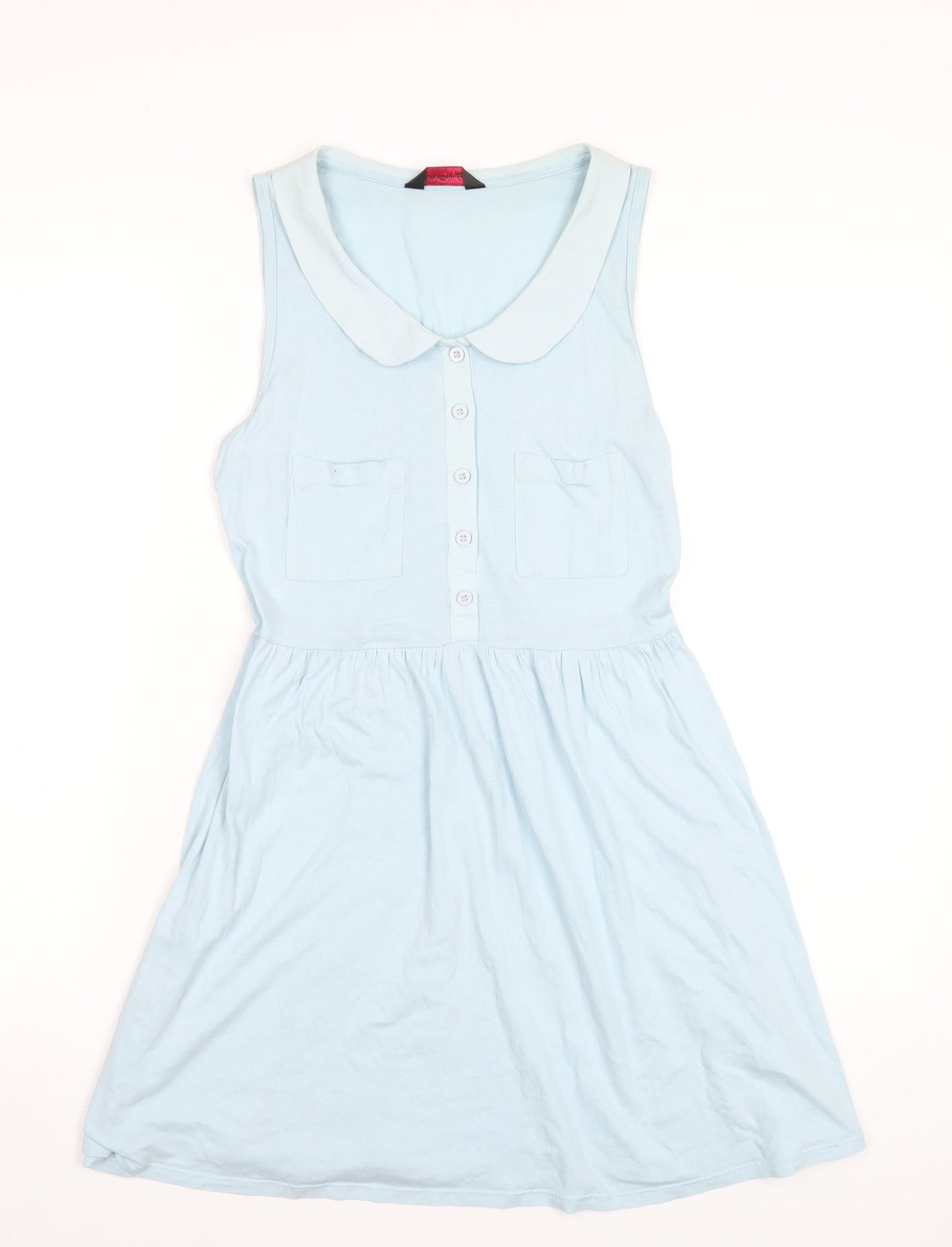 Miss Selfridge Womens Blue Cotton A-Line Size 10 Square Neck Button