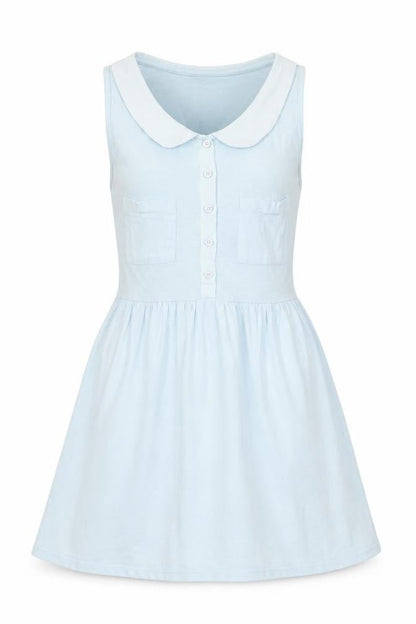 Miss Selfridge Womens Blue Cotton A-Line Size 10 Square Neck Button