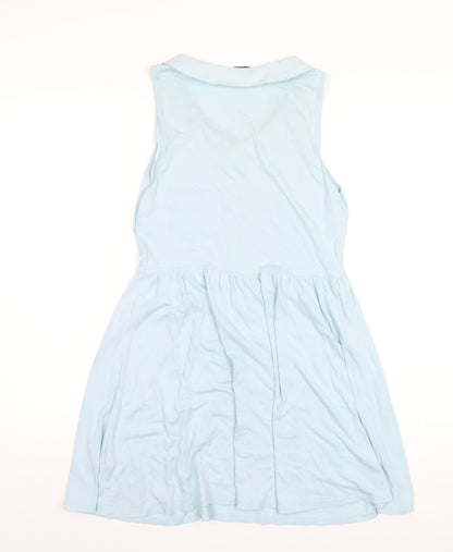 Miss Selfridge Womens Blue Cotton A-Line Size 10 Square Neck Button
