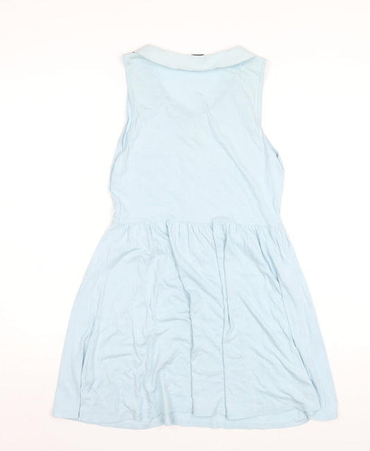 Miss Selfridge Womens Blue Cotton A-Line Size 10 Square Neck Button