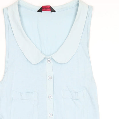 Miss Selfridge Womens Blue Cotton A-Line Size 10 Square Neck Button