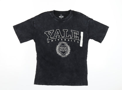 Yale Girls Black Cotton Basic T-Shirt Size 9-10 Years Round Neck Pullover - Yale University