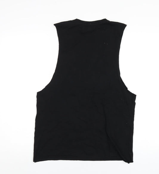 River Island Mens Black Cotton T-Shirt Size M Round Neck