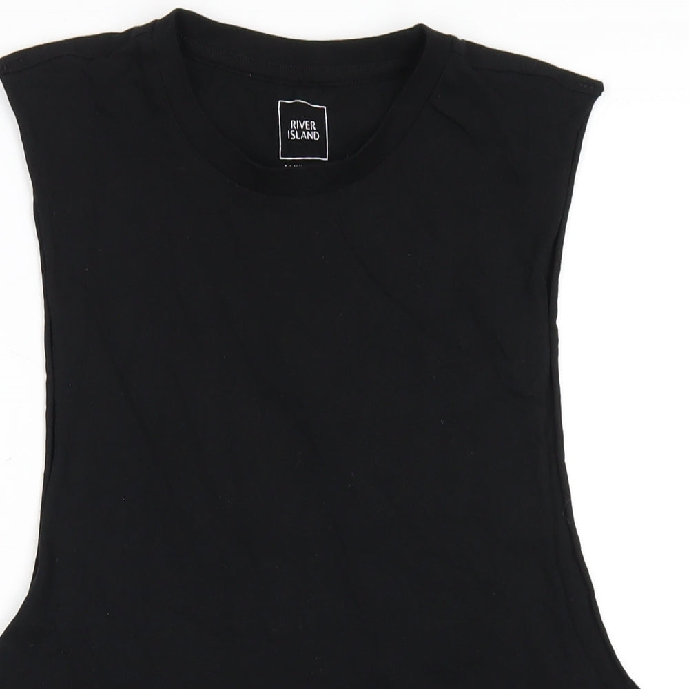 River Island Mens Black Cotton T-Shirt Size M Round Neck