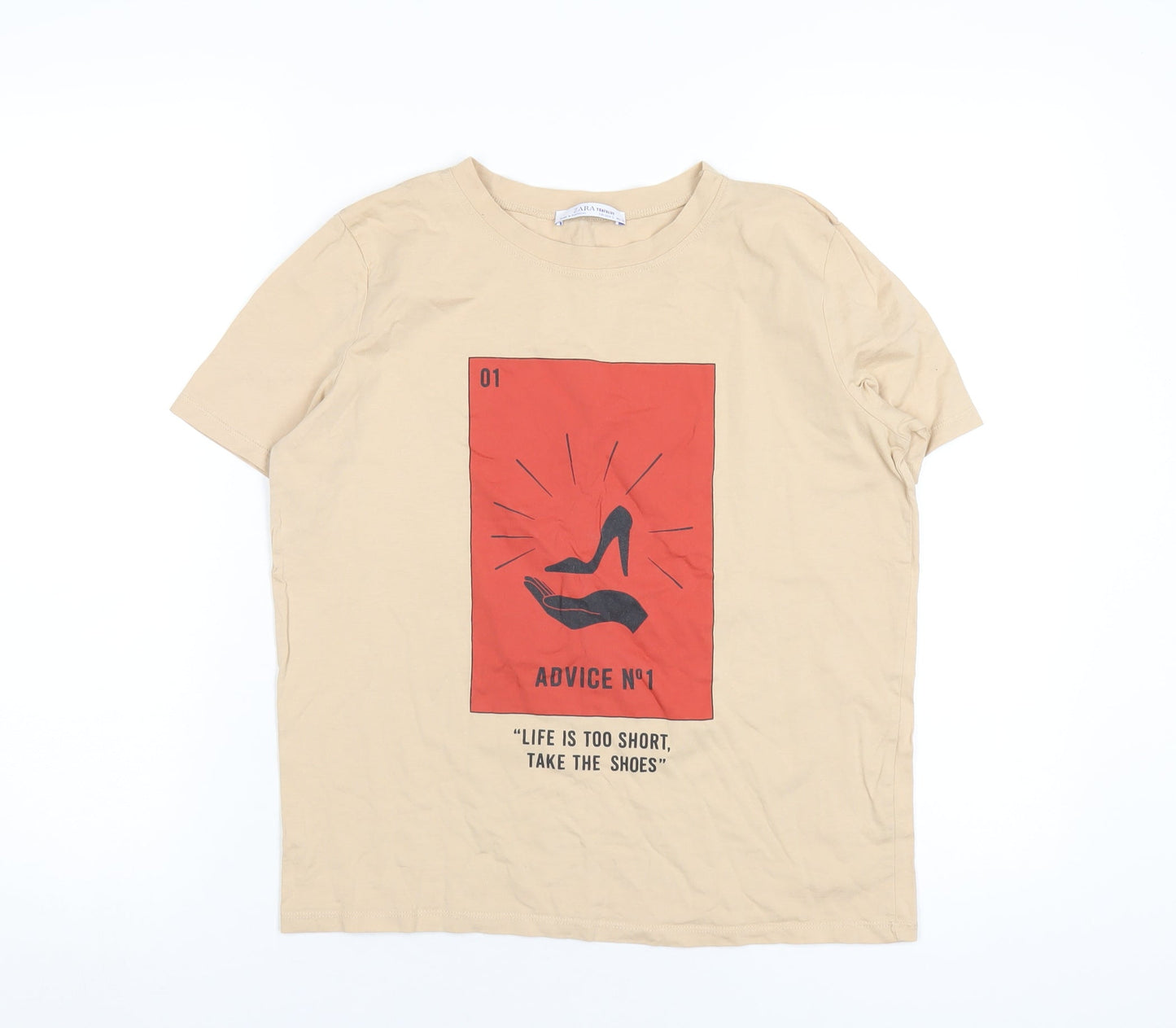 Womens UK Size S Zara Beige Basic T-Shirt