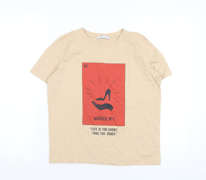 Womens UK Size S Zara Beige Basic T-Shirt