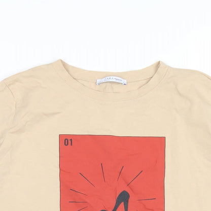 Womens UK Size S Zara Beige Basic T-Shirt