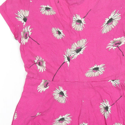 Dorothy Perkins Womens Pink Floral Cotton A-Line Size 8 Scoop Neck Pullover
