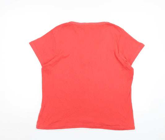 Maine Womens Red Cotton Basic T-Shirt Size 20 Round Neck