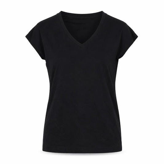 Marks & Spencer Womens Black Cotton Basic T-Shirt Size 6 V-Neck