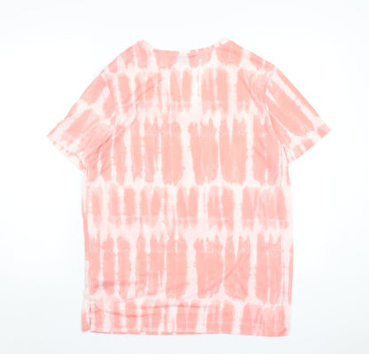 Marks and Spencer Womens Pink Polyester Basic T-Shirt Size 12 V-Neck - Tie Dye