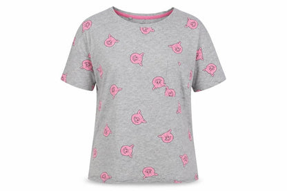 Percy Pig Womens Grey Geometric Cotton Basic T-Shirt Size 8 Round Neck
