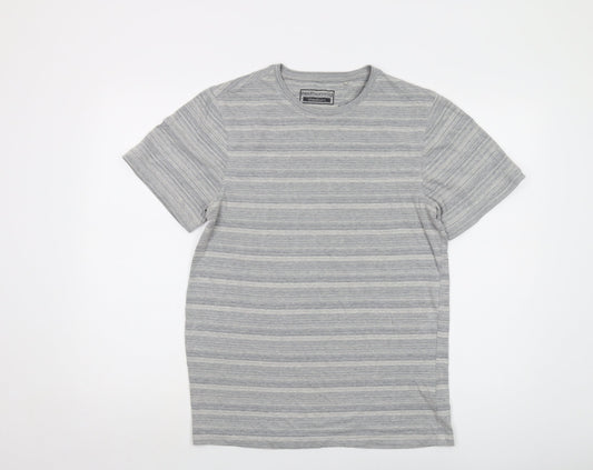 Red Herring Mens Grey Striped Cotton T-Shirt Size M Round Neck