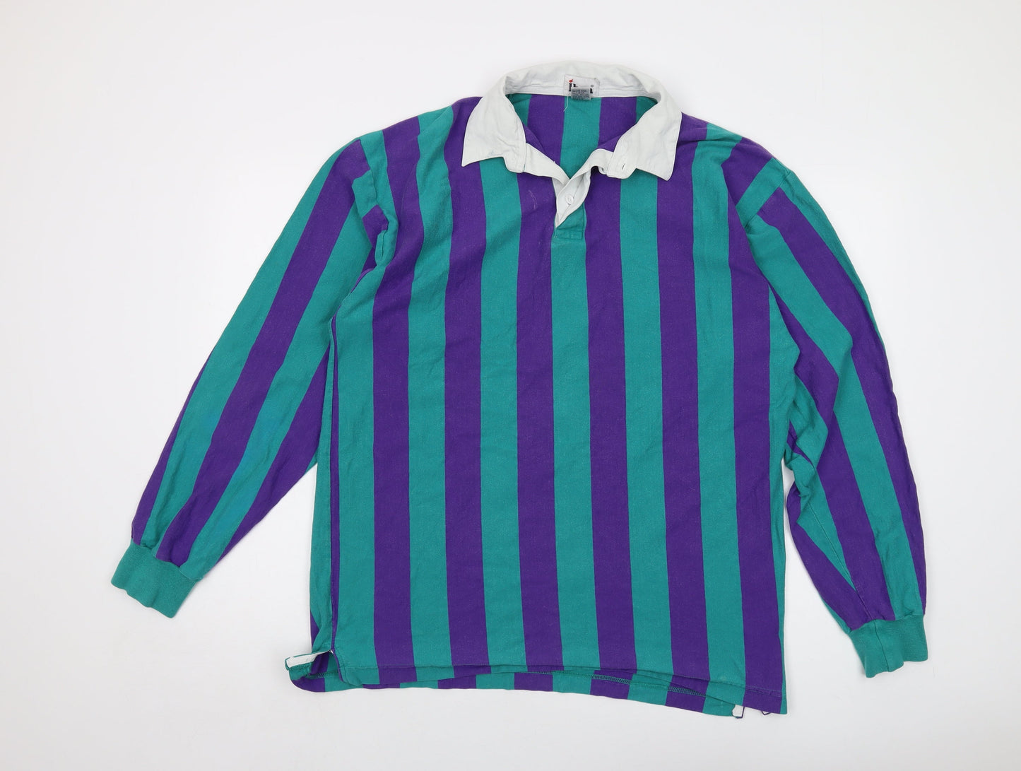 Iban Mens Multicoloured Striped Cotton Polo Size XL Collared Button - Vintage