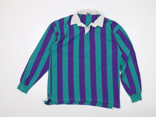 Iban Mens Multicoloured Striped Cotton Polo Size XL Collared Button - Vintage