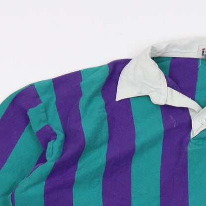 Iban Mens Multicoloured Striped Cotton Polo Size XL Collared Button - Vintage