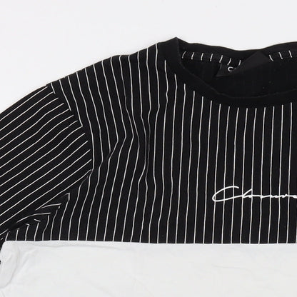 CLOSURE Mens Black Striped Cotton T-Shirt Size L Crew Neck