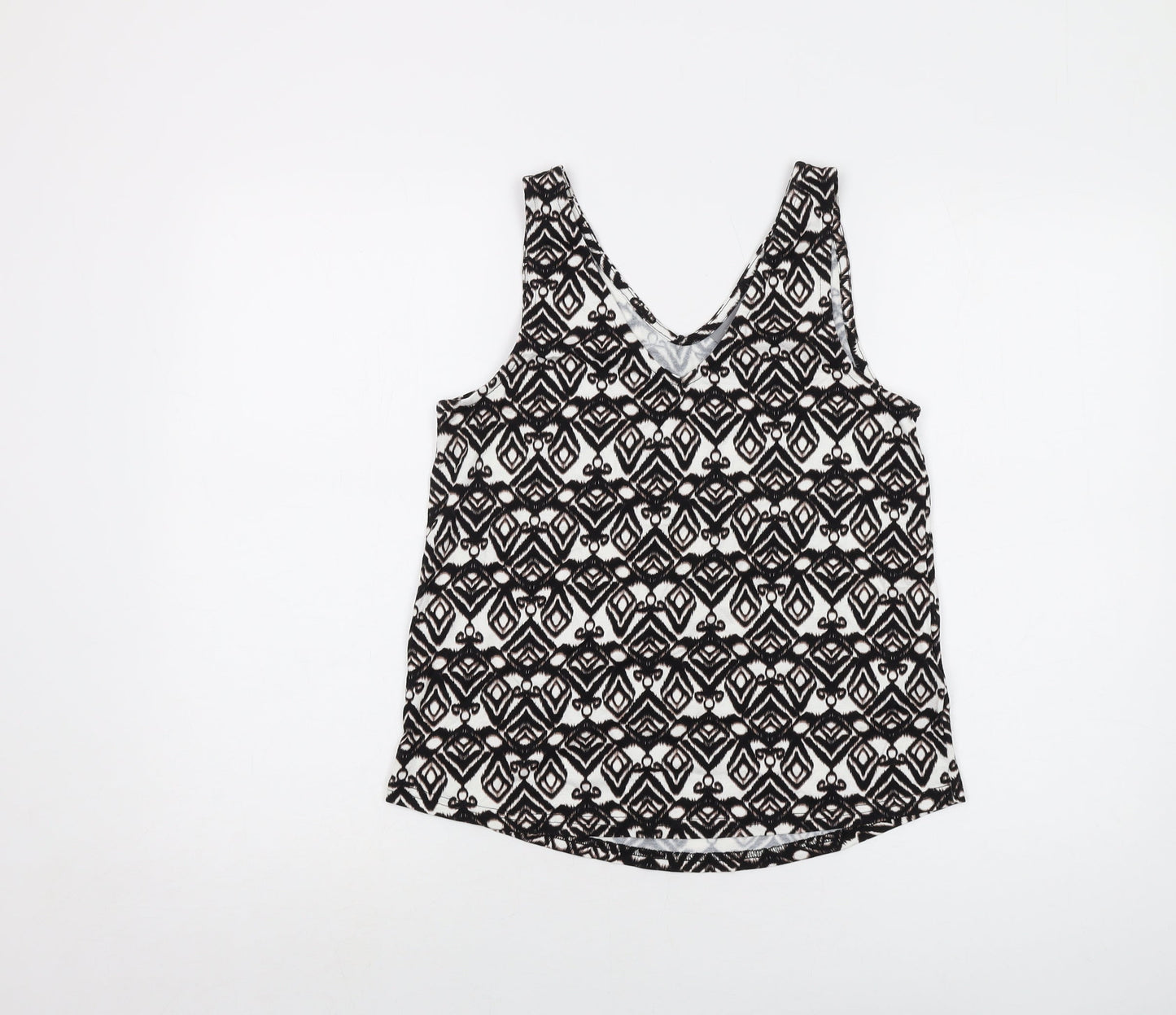 b.young Womens Black Geometric Viscose Basic Tank Size S V-Neck