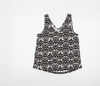 b.young Womens Black Geometric Viscose Basic Tank Size S V-Neck