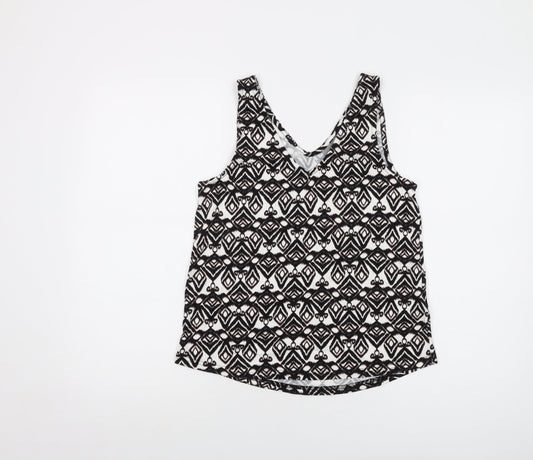 b.young Womens Black Geometric Viscose Basic Tank Size S V-Neck