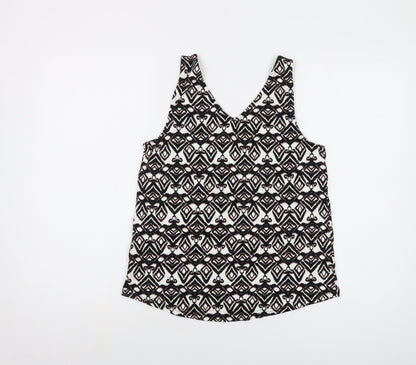 b.young Womens Black Geometric Viscose Basic Tank Size S V-Neck