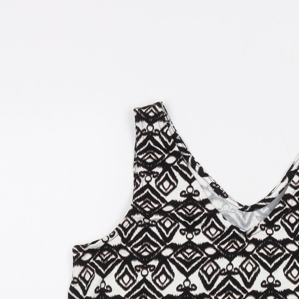 b.young Womens Black Geometric Viscose Basic Tank Size S V-Neck