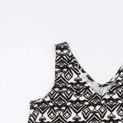 b.young Womens Black Geometric Viscose Basic Tank Size S V-Neck