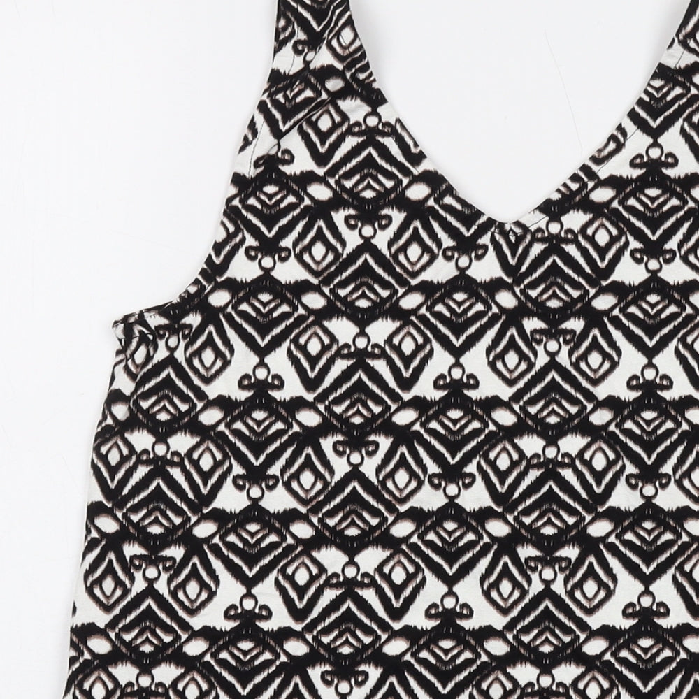 b.young Womens Black Geometric Viscose Basic Tank Size S V-Neck