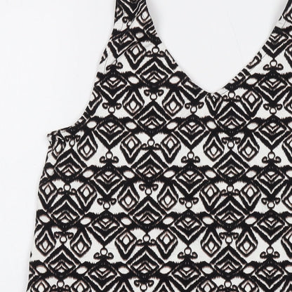 b.young Womens Black Geometric Viscose Basic Tank Size S V-Neck