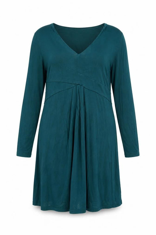 East Womens Green Viscose A-Line Size 14 V-Neck Pullover