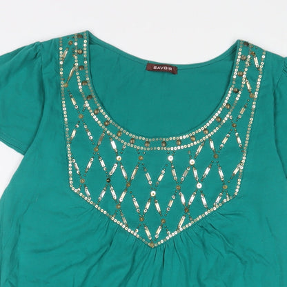 Womens UK Size 10 Savoir Green Tunic T-Shirt