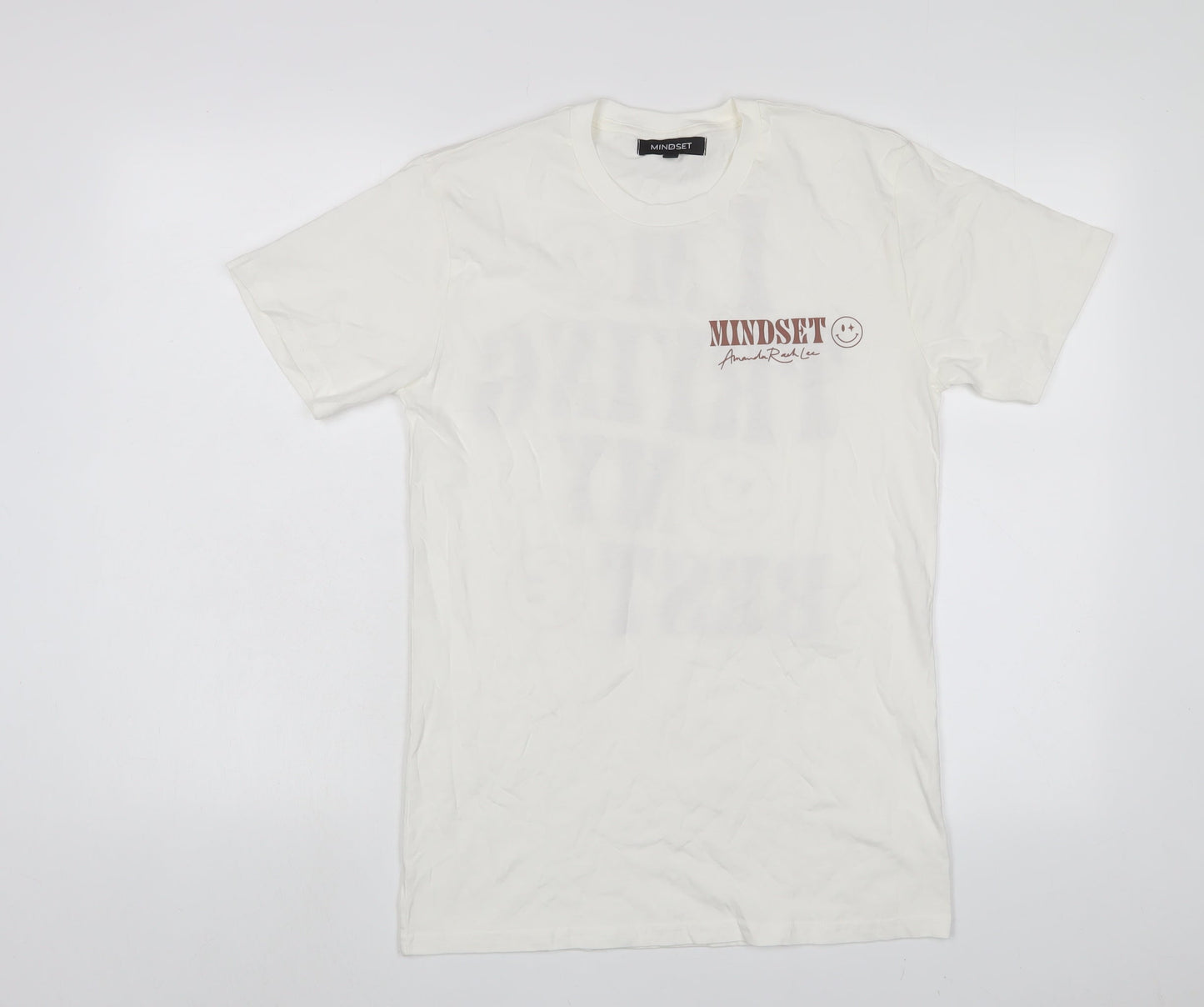 Mindset Womens Beige Cotton Basic T-Shirt Size S Crew Neck