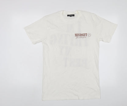 Mindset Womens Beige Cotton Basic T-Shirt Size S Crew Neck